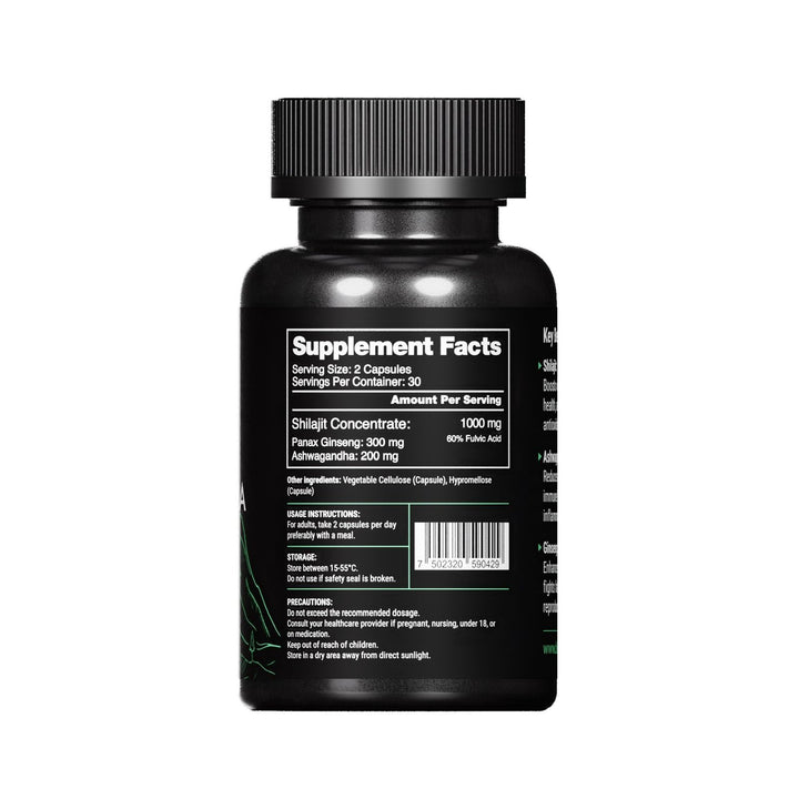 Shilajit, ashwaghanda y ginseng 60 caps