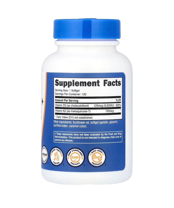 Nutricost Vitamin K2 + Vitamin D3 120 Softgels