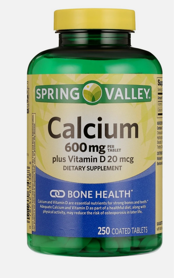 Spring Valley calcium 600 mg con vitamina D3 20 mcg salud ósea 250 tabs