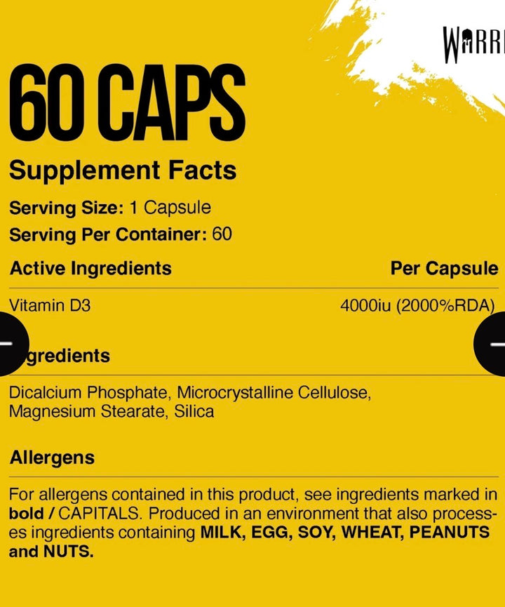 Warrior Vitamin D3 – 4000 IU (60 Tablets)