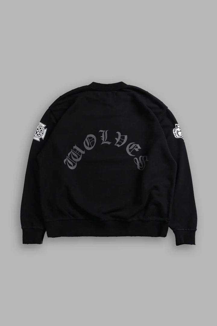 OUR CLUBS GRUNGE DESTROYED OVERSIZED LONDON CREWNECK IN BLACK