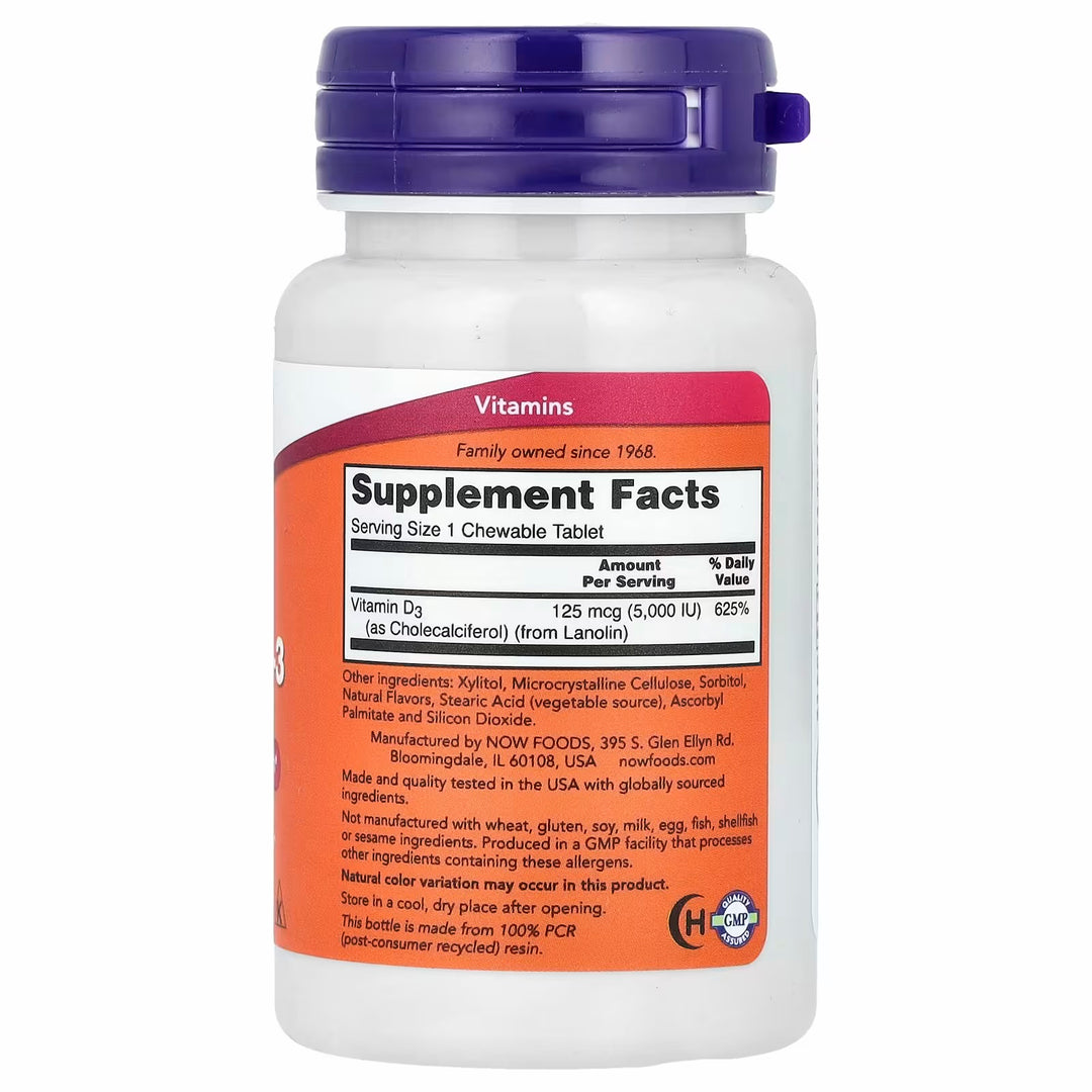 Vitamina D3 sabor Menta natural 5000 UI 120 comprimidos masticables