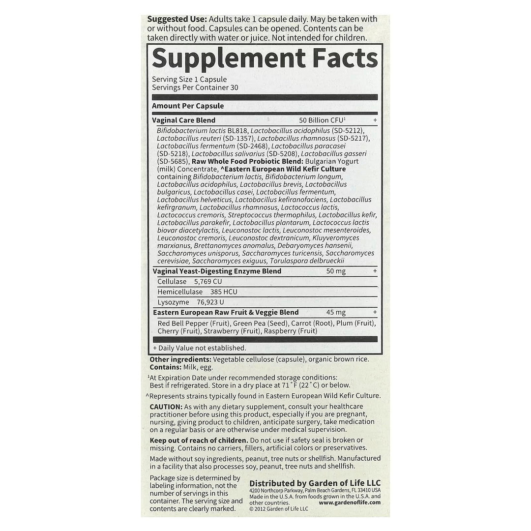 RAW Probiotics, Suplemento para el cuidado vaginal 30 caps