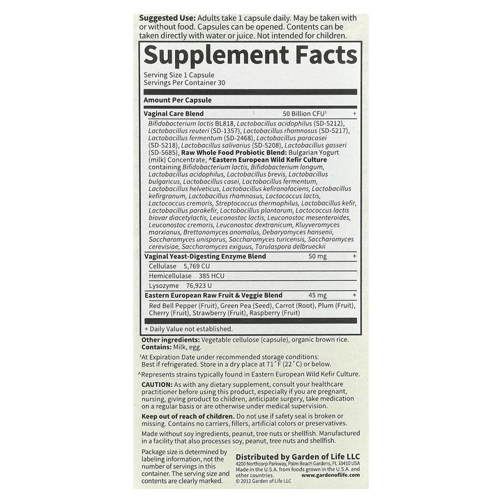 RAW Probiotics, Suplemento para el cuidado vaginal 30 caps