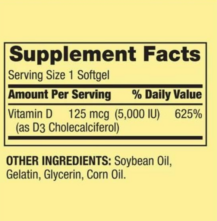 Spring Valley D3 125mcg 5000 IU 250 softgels