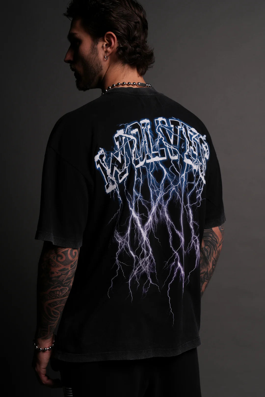 THUNDER "PREMIUM" OVERSIZED TEE IN BLACK/PURPLE LIGHTNING