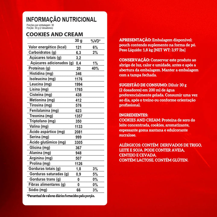 Whey Protein Concentrado Pouch 1,8Kg 60 porciones