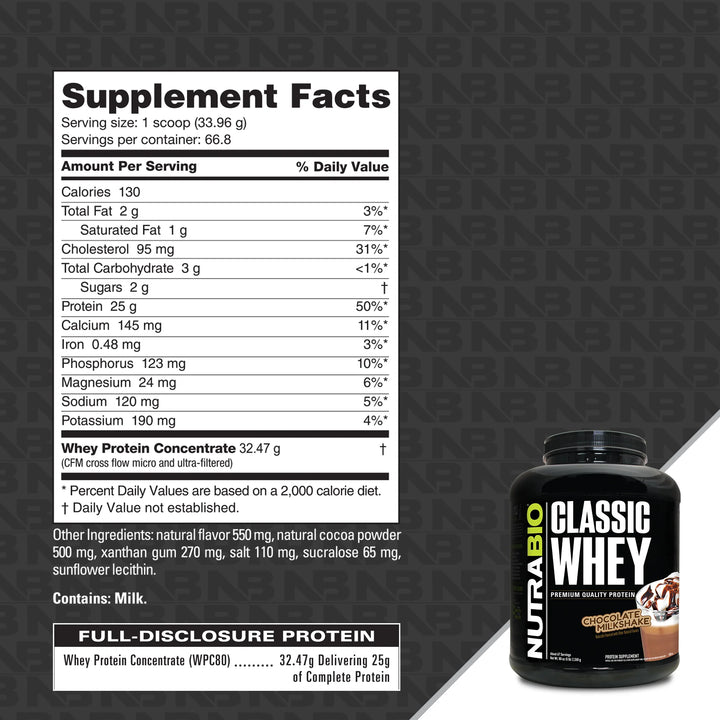 Nutrabio Classic Whey Protein Concentrate Powder WPC80 68 porciones