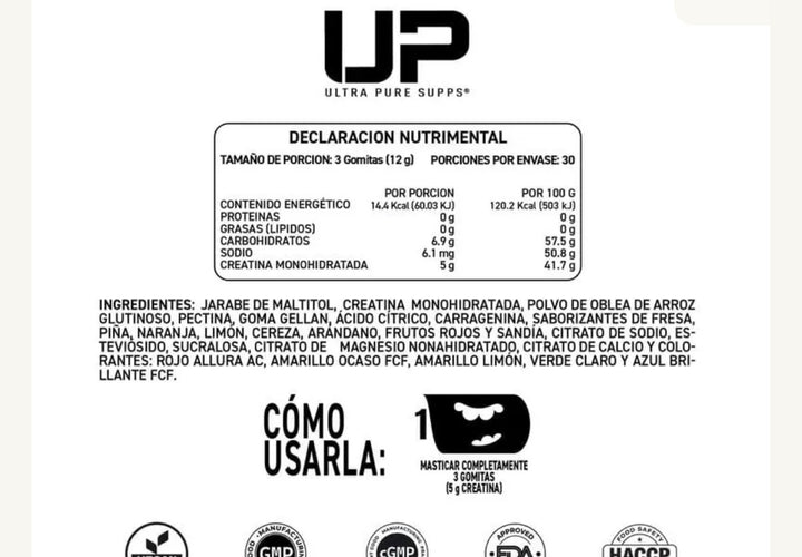 Ultra Pure Creatina Monohidratada en Gomitas Varios Sabores con 90 gummies