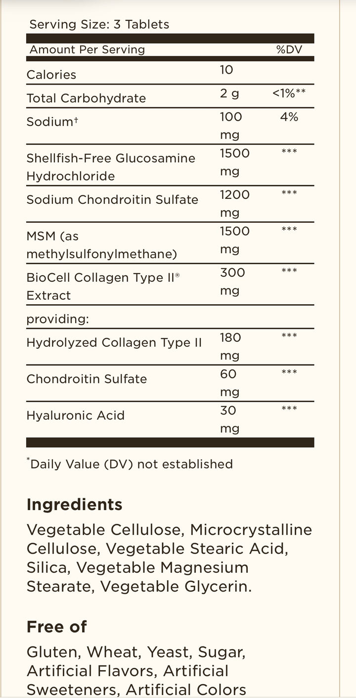 GLUCOSAMINE HYALURONIC ACID CHONDROITIN MSM (SHELLFISH-FREE) 120 tabs