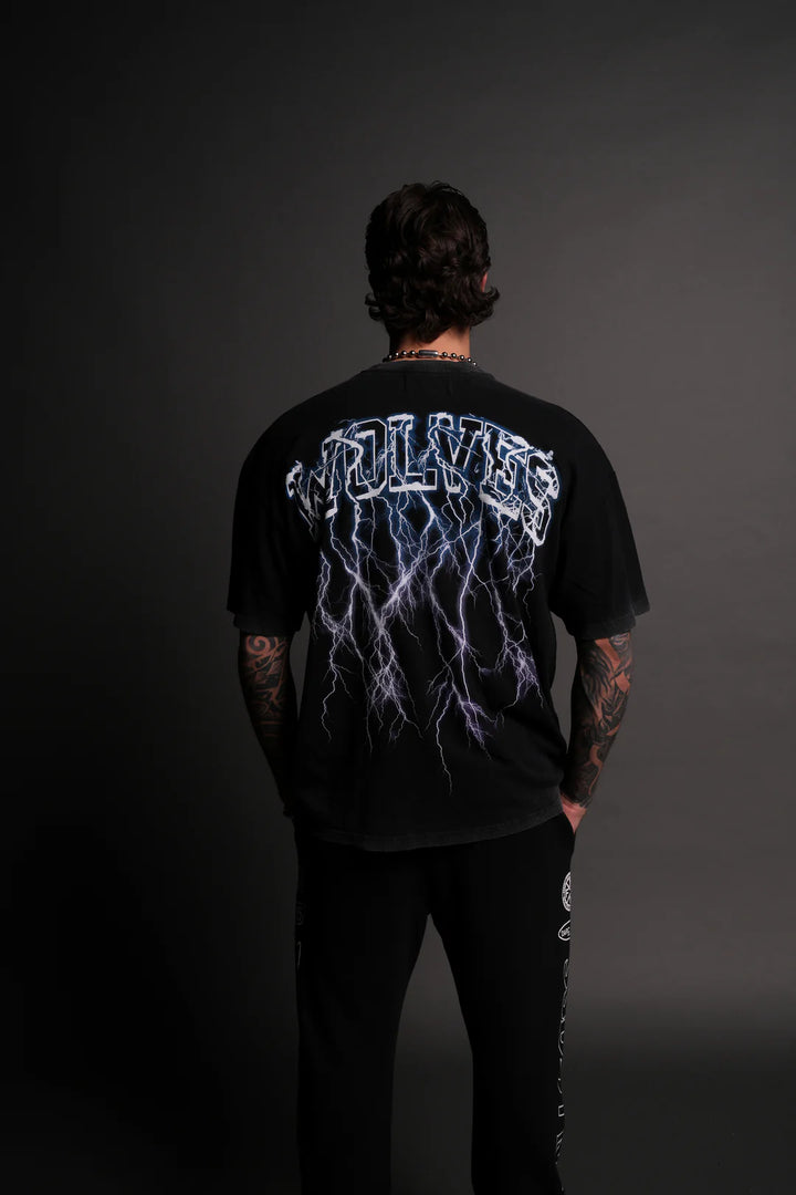 THUNDER "PREMIUM" OVERSIZED TEE IN BLACK/PURPLE LIGHTNING