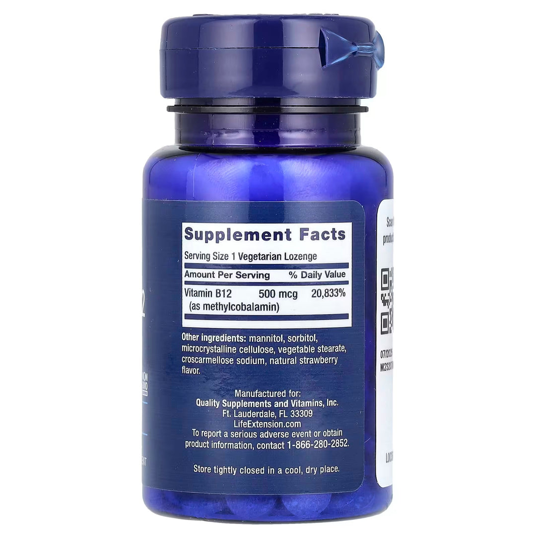 Vitamina B12 Metilcobalamina 500 mcg, 100 pastillas vegetales