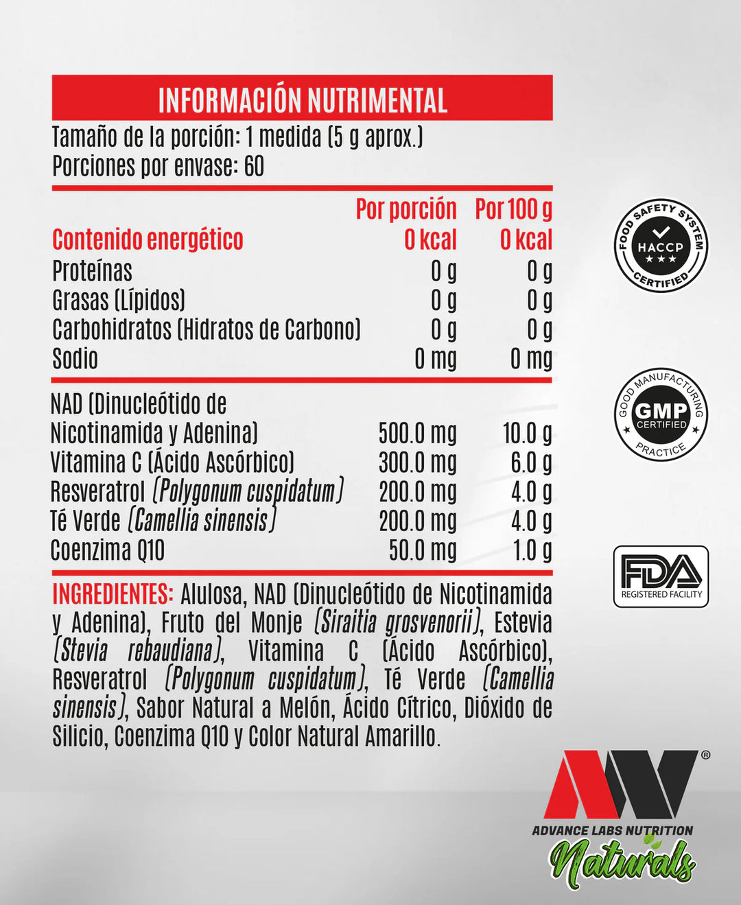 NAD, Resveratrol, Té Verde & Q10 (4 ANTIOXIDANTES EN 1) 60 Porciones
