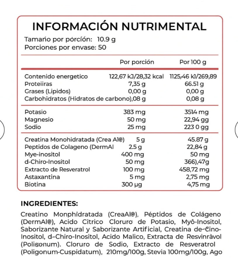 Creatina 5g + blend Inositol + Colágeno 50 porciones