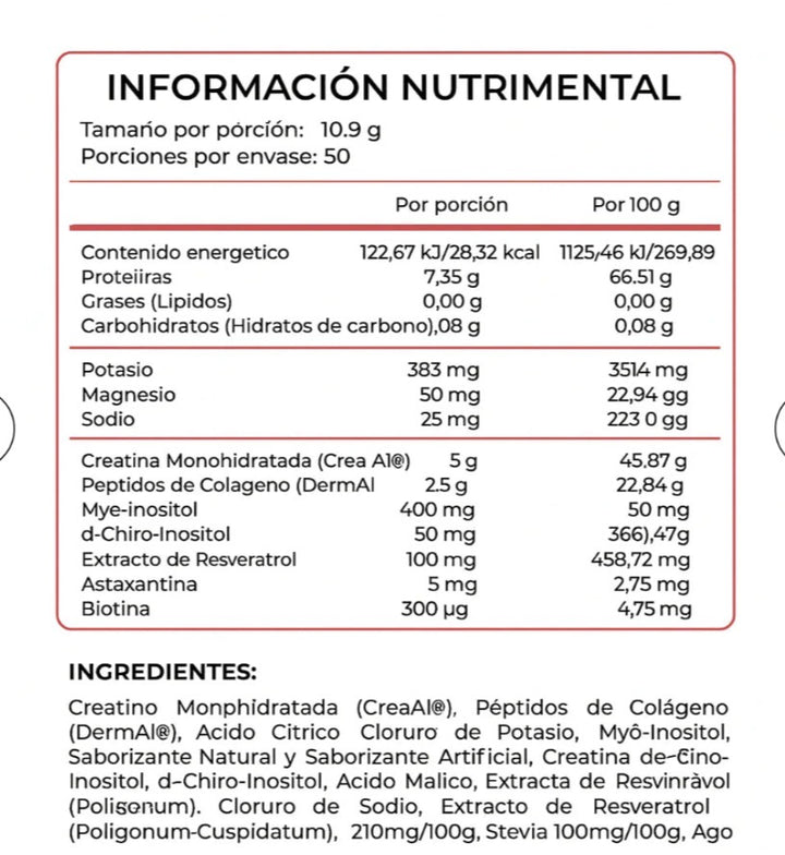 Creatina 5g + blend Inositol + Colágeno 50 porciones