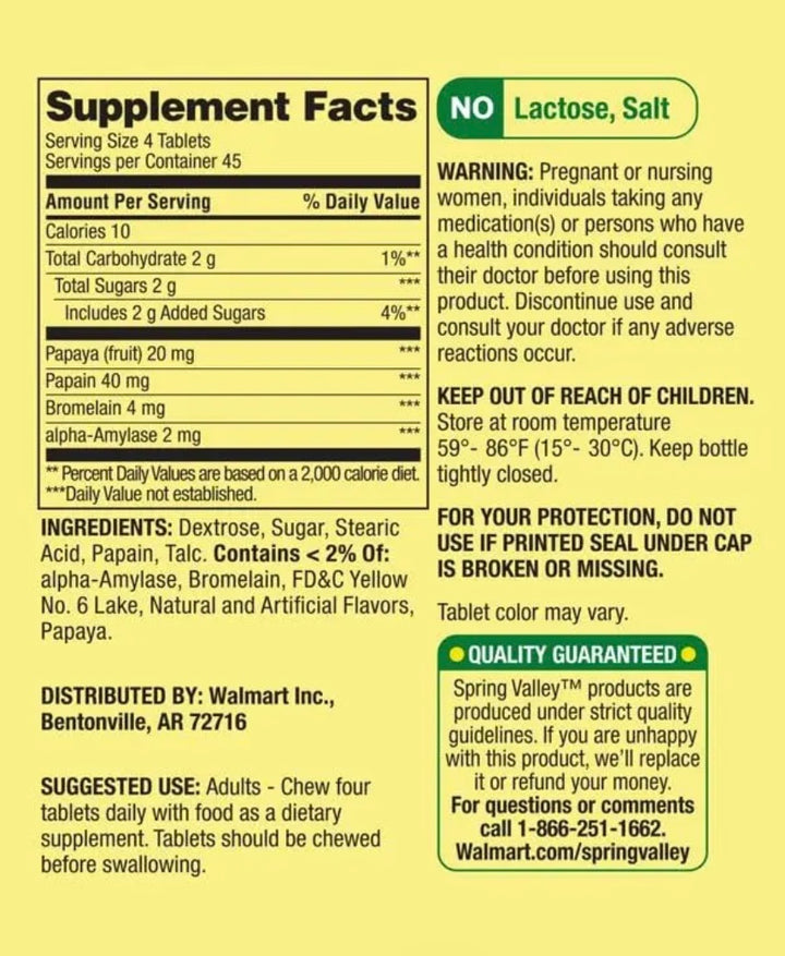 Spring Valley Papaya Enzyme Complex – 180 tabs