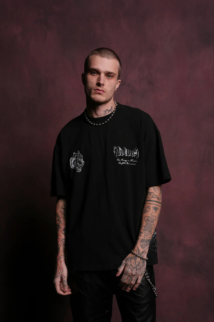 SPIDER-MAN "SIDE BY SIDE" OVERSIZED TEE IN BLACK