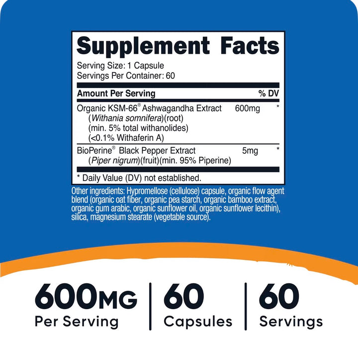 Nutricost KSM-66 Ashwagandha extracto de raíz 60 caps