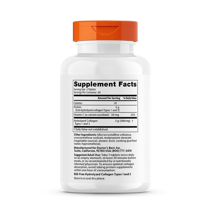 Doctor's Best Collagen Types 1 and 3 and Vitamin C, 3,000 mg Per Serving, 180 Tabs