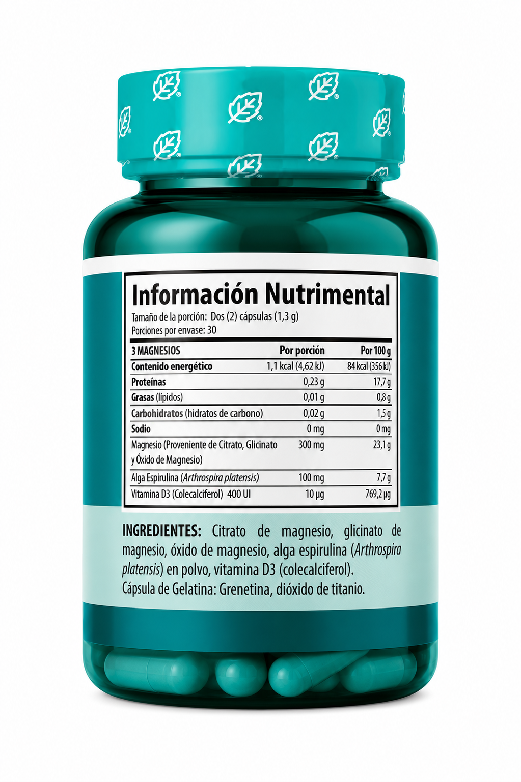 Solanum 3 Magnesios Con Espirulina Y Vitamina D3 60 Caps