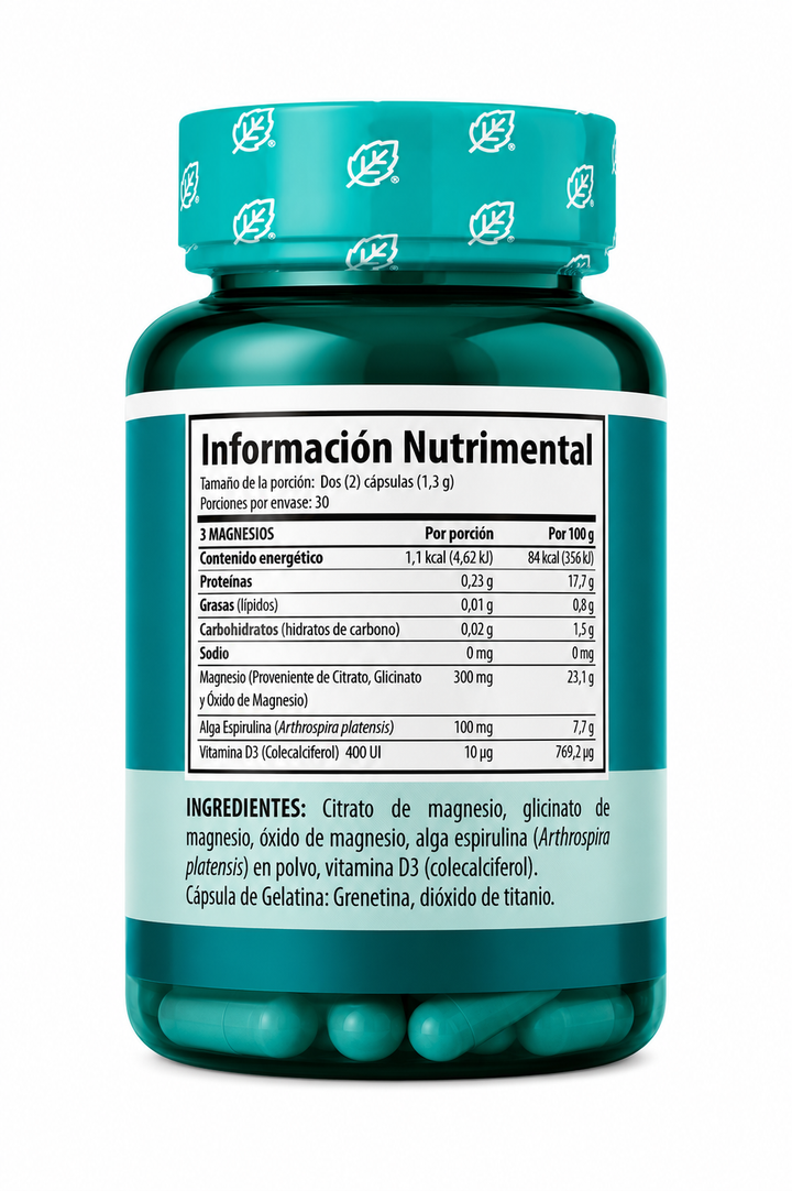 Solanum 3 Magnesios Con Espirulina Y Vitamina D3 60 Caps