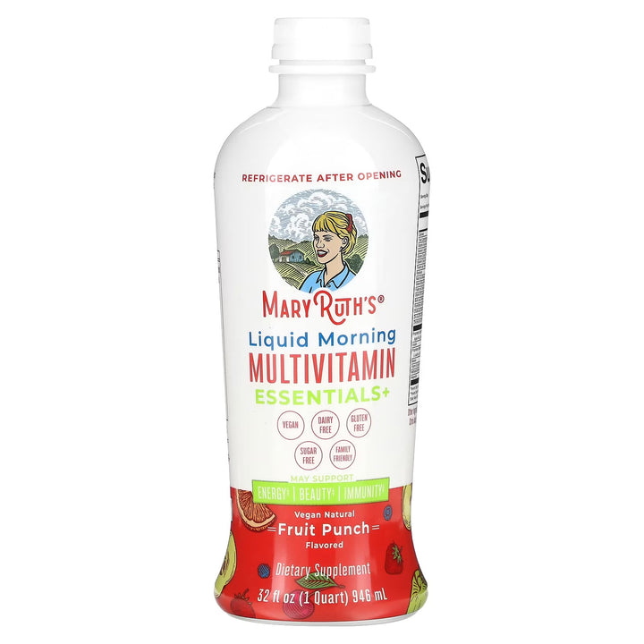 Mary Ruth’s Suplemento multivitamínico matutino líquido Essentials+, Ponche de frutas, 946 ml (32 oz. líq.)