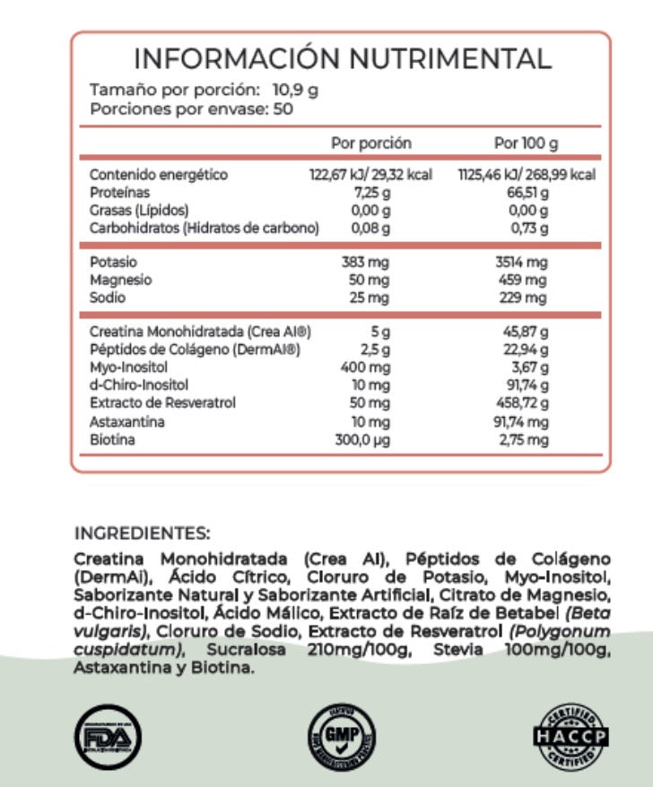 Creatina 5g + blend Inositol + Colágeno 50 porciones