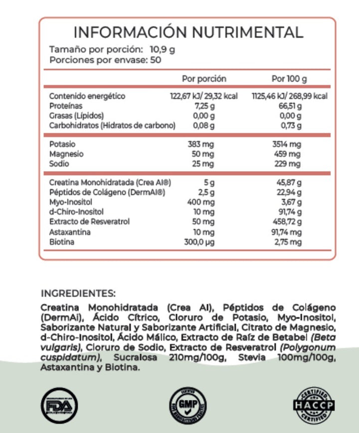 Creatina 5g + blend Inositol + Colágeno 50 porciones