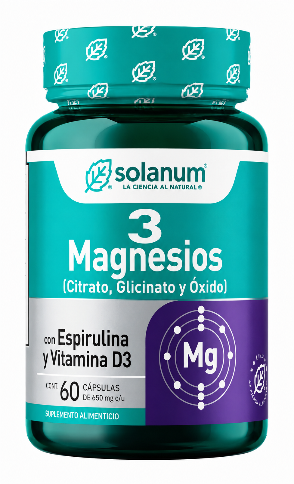 Solanum 3 Magnesios Con Espirulina Y Vitamina D3 60 Caps