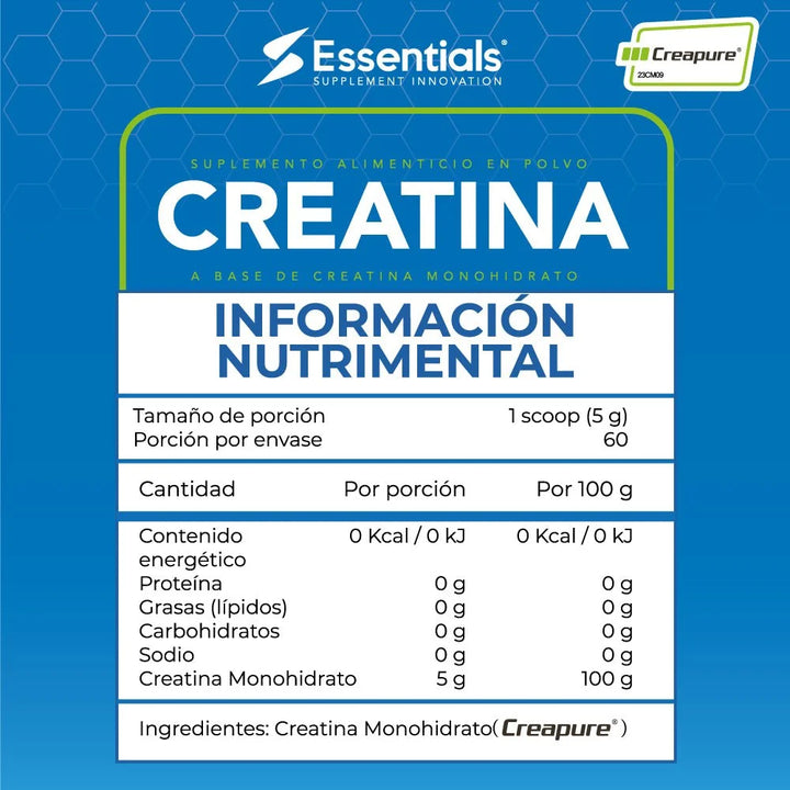 Essentials Creatina Monohidrato
(Creapure®️) 100 porciones