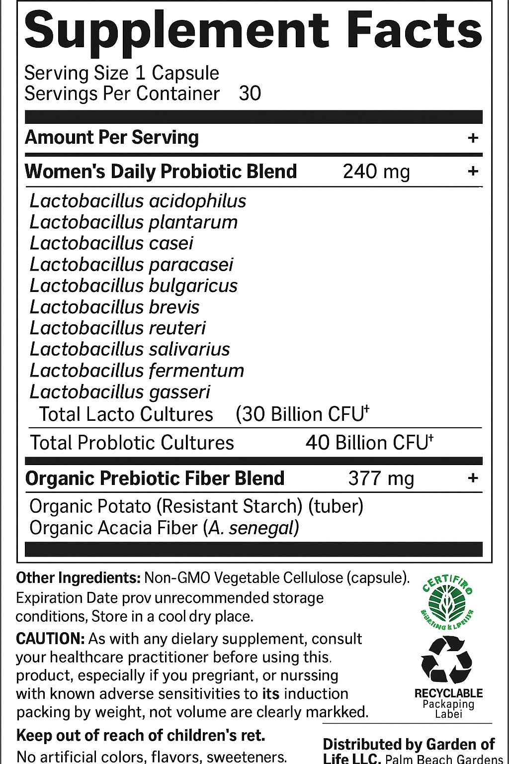 Garden of life Womens Daily Care 40 Billion CFU 16 Strains