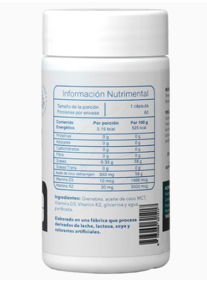 Vitamina D3 + K2 500UI 60 Cápsulas