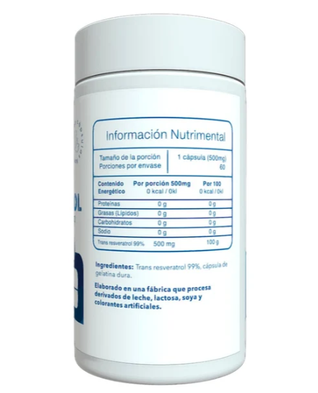 Trans-Resveratrol   98%   500mg   60   Cápsulas