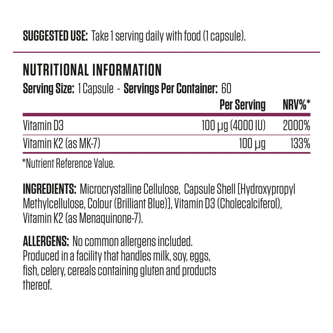 Vitamin D3 & K2 60 Capsules | 30 Servings