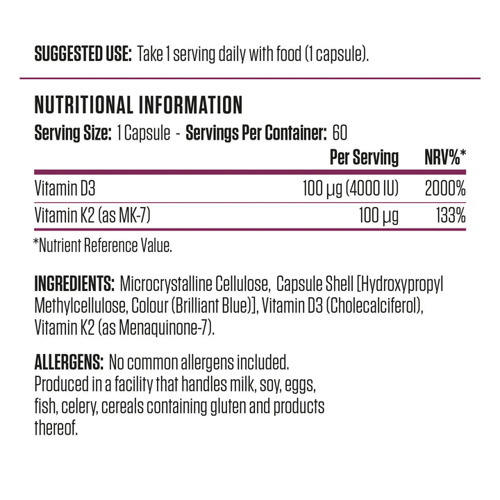Vitamin D3 & K2 60 Capsules | 30 Servings
