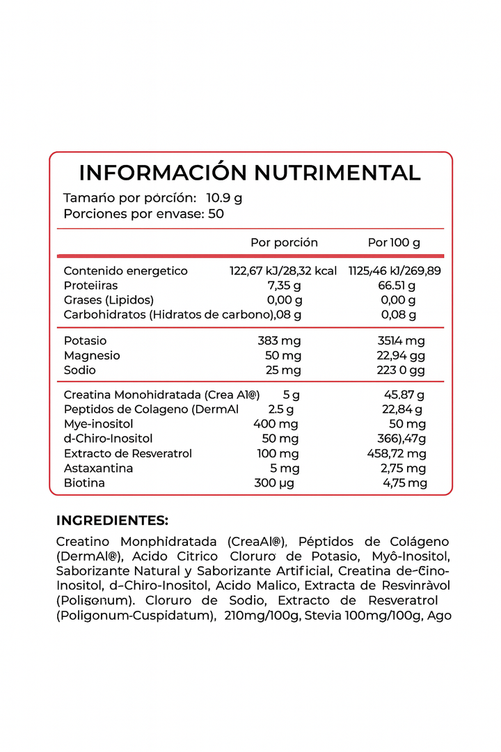Creatina 5g + blend Inositol + Colágeno 50 porciones