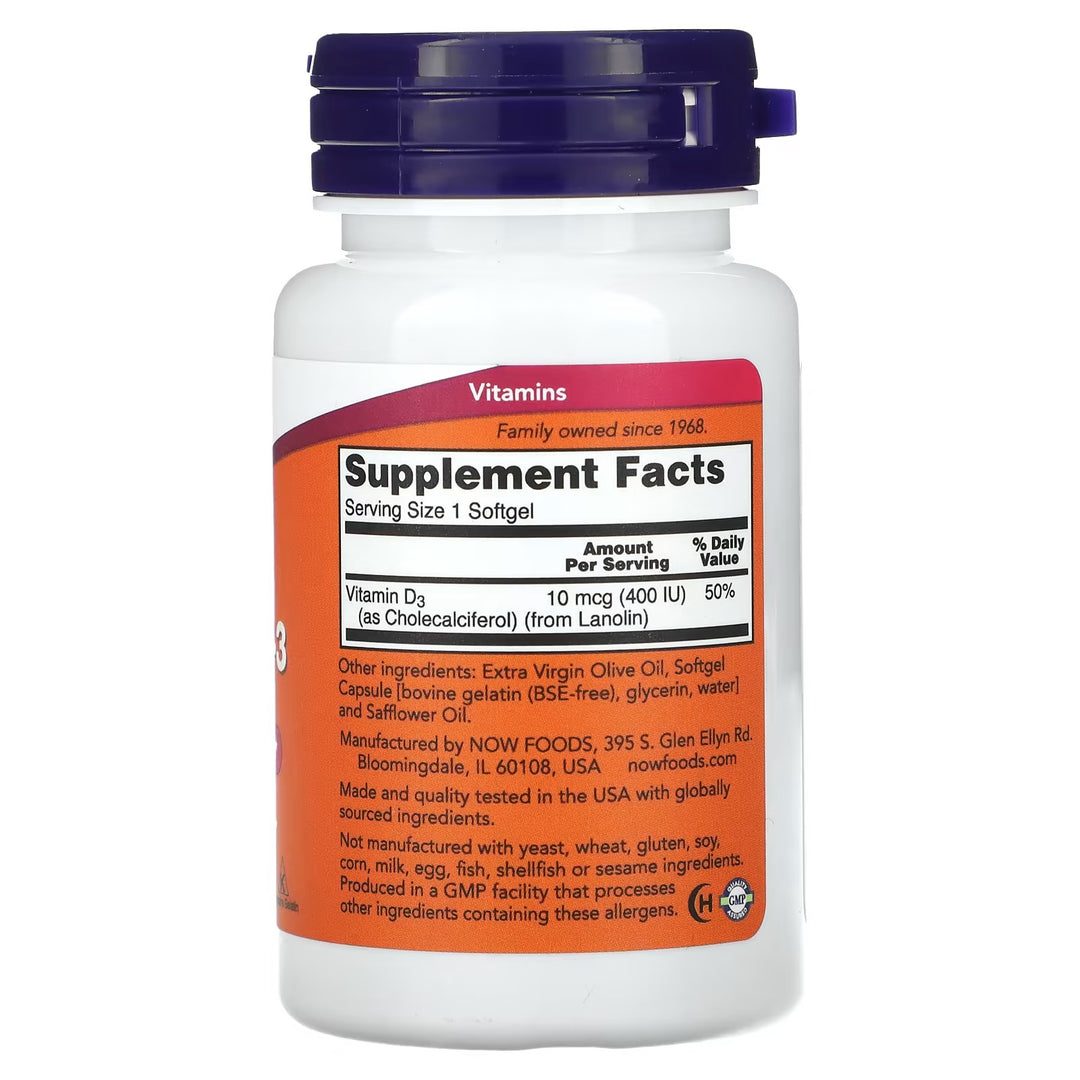 Vitamina D3, 400 IU, 180 caps