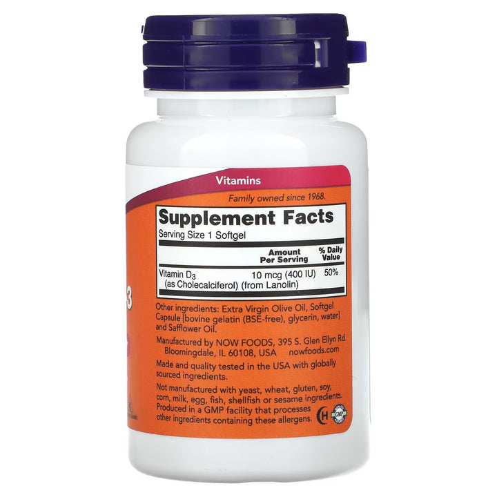 Vitamina D3, 400 IU, 180 caps