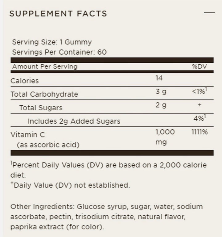 Gomitas Solgar Ultra Potencia Vitamina C, 1000 mg, Sabor Naranja Ácida, 60 Gomitas