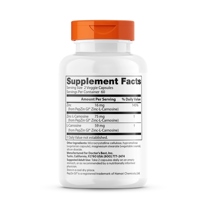 Doctor's Best PepZin GI, Zinc-L-Carnosine Complex, 120 Veggie Caps