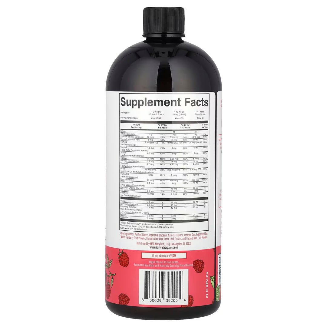 Mary Ruth’s Suplemento multivitamínico líquido matutino, Frambuesa, 887 ml (30 oz. líq.)