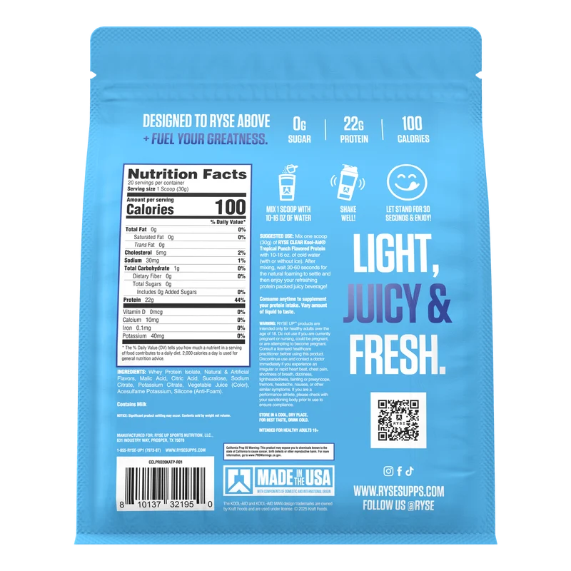 Ryse CLEAR PROTEIN
KOOL-AID™ TROPICAL PUNCH 20 porciones