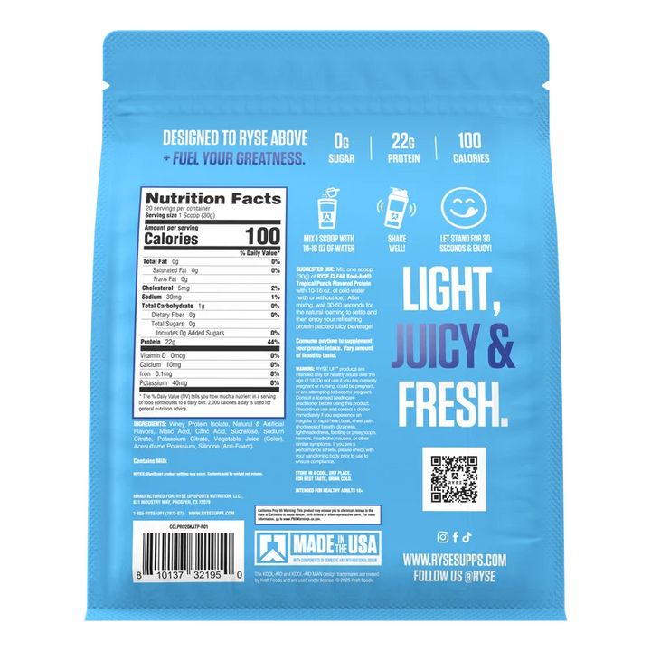 Ryse CLEAR PROTEIN
KOOL-AID™ TROPICAL PUNCH 20 porciones