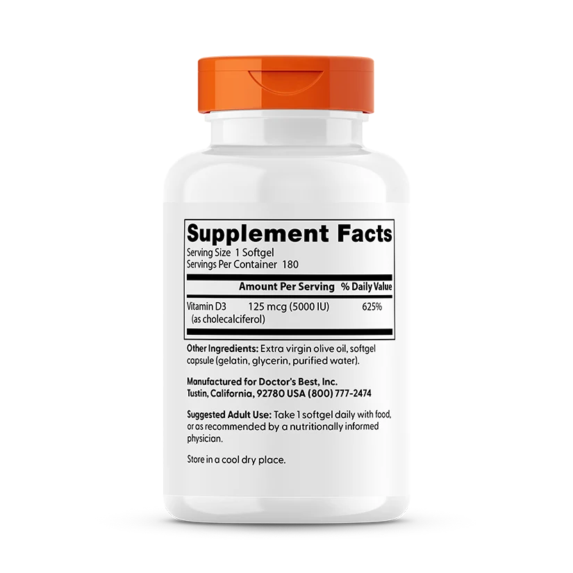 Doctor's Best Vitamin D3, 125 mcg (5,000 IU), 180 Softgels