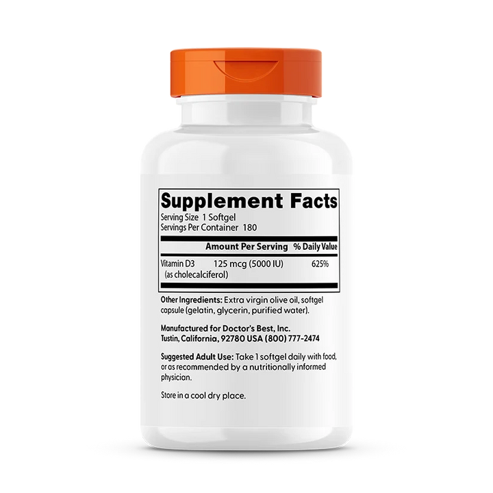 Doctor's Best Vitamin D3, 125 mcg (5,000 IU), 180 Softgels