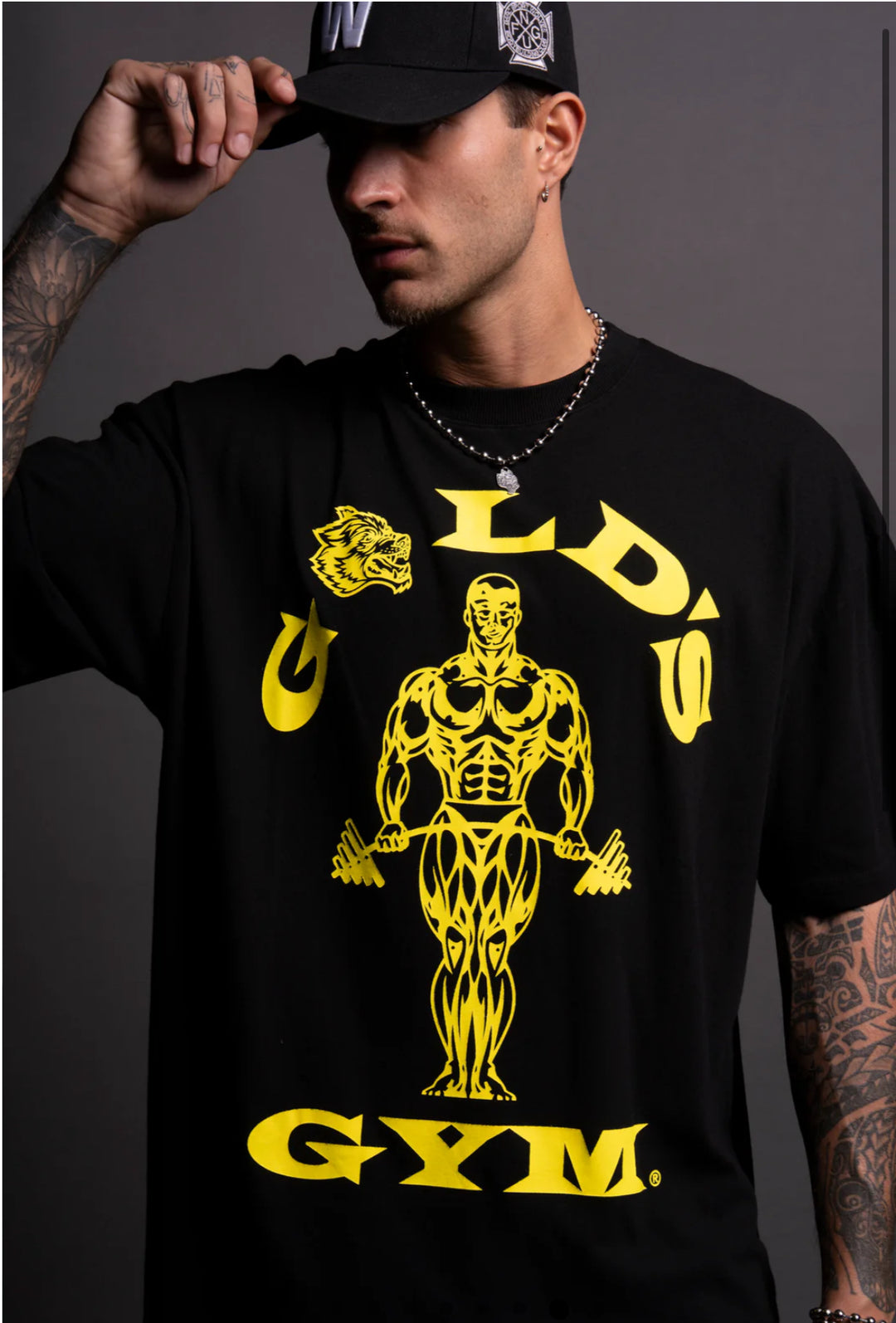 GOLD'S WOLF "PREMIUM" OVERSIZED TEE IN BLACK/GOLD