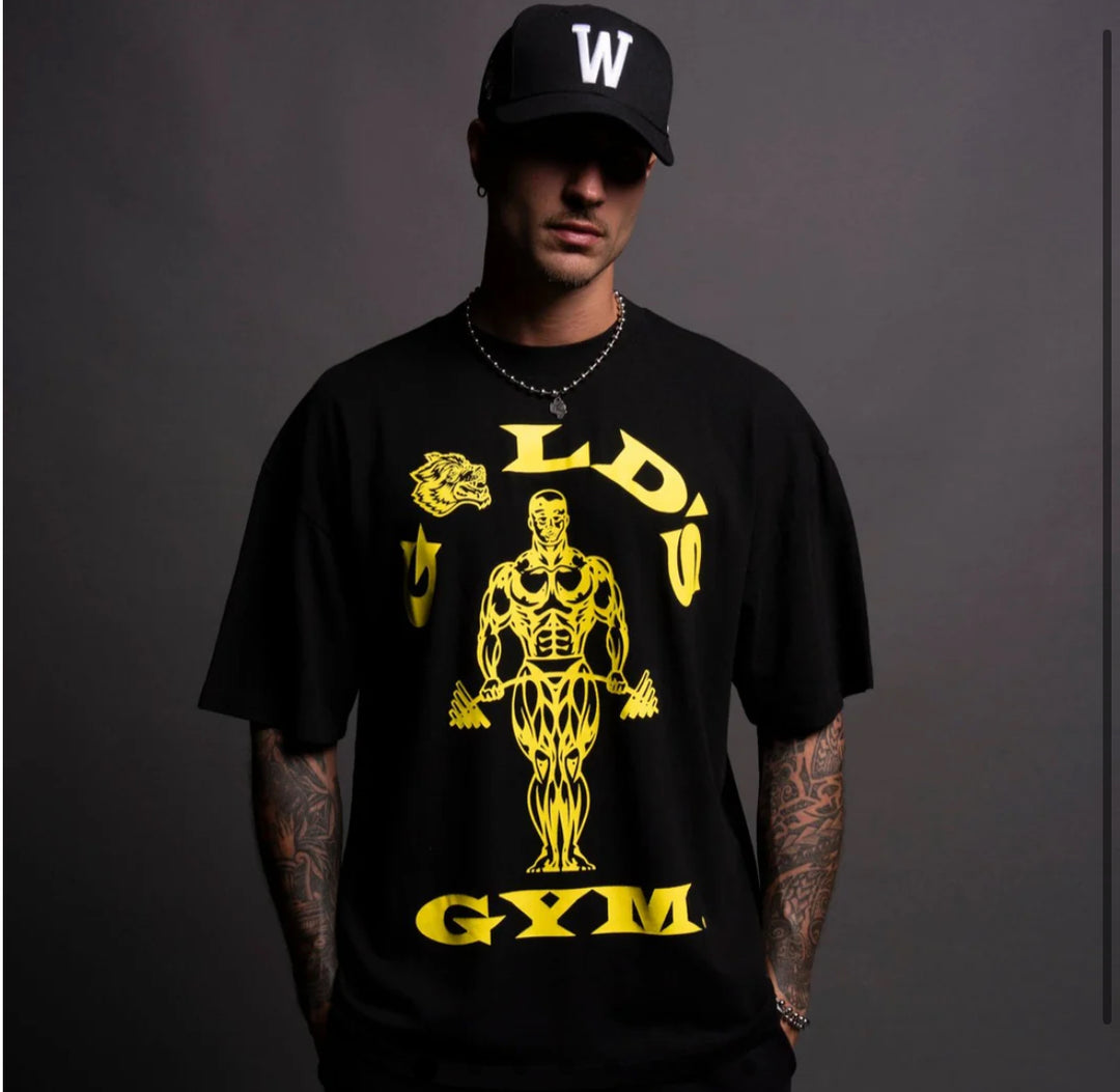 GOLD'S WOLF "PREMIUM" OVERSIZED TEE IN BLACK/GOLD