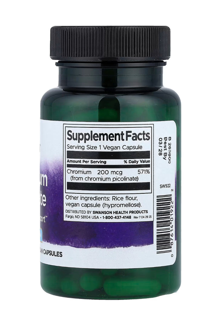 Chronium Picolinate 200mcg 100 vegan caps