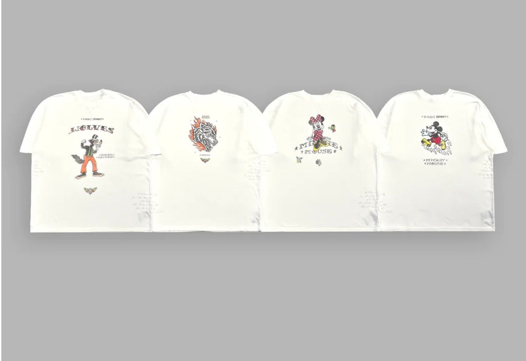SET DE CAMISETAS MICKEY & THE WOLF "SIDE-BY-SIDE" EN COLOR CREMA (4 pzas)