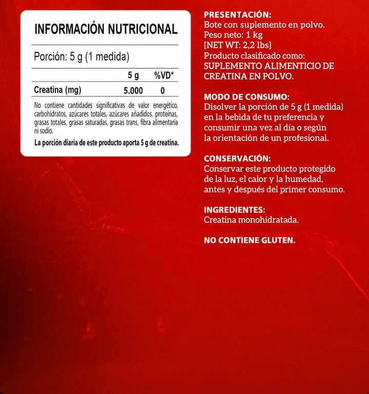 Creatina 100 % pura en bolsa de 1 kg